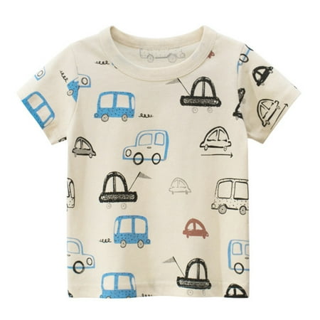 

Fsqjgq Boys Undershirts Size 7 Toddler Kids Baby Boys Girls Cars Short Sleeve Crewneck T Shirts Tops Tee Clothes for Children Little Boys High Tops Cotton Beige 140