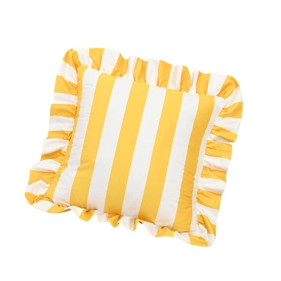 Striped Cushion Cover Ruffled Edging Stylish Sofa Bedroom Throw Pillow Case Gift