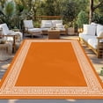 thumbnail image 2 of Burnt Orange Geometric Outdoor Rug 5x8 Ft - Reversible Patio Rug Outdoor Camping Rugs, Country Greece Key Art Washable Indoor Outdoor Area Rugs, Non-Slip Outdoor Carpet Runner for Deck/Porch, 2 of 8