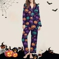 thumbnail image 2 of Enjoytime Button Down Pajamas Women Halloween Printed Lapel Long Sleeve Button Down Blouse Loose Pants Ghost Loungewear Trendy Casual Cute 2 Piece Set, 2 of 6