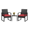 thumbnail image 1 of Elegante conjunto de bar para patio de ratán PE negro - Muebles exteriores resistentes - Mesa de vidrio templado - Ideal para jardín y terraza - Incluye cojines rojos - Color: Ratán negro + cojín rojo, 1 of 8