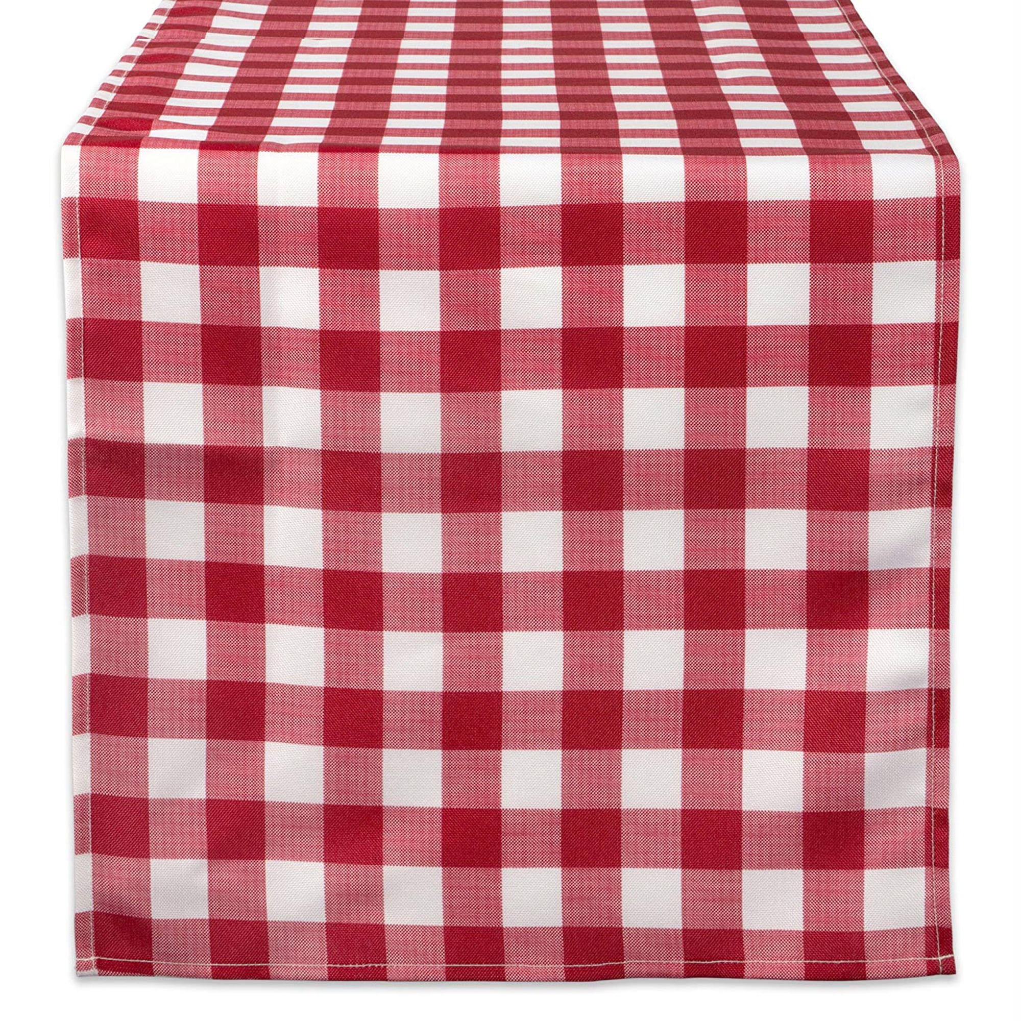 DII Red Check Outdoor Table Runner, 72 x 14", 100 Cotton