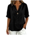 thumbnail image 2 of MAFYTYTPR Women's Notched V-Neck Button Detail Roll Cuff Short Sleeve Blouses Spring Summer Solid Color Loose Casual Tops for Everyday Wear 1PC S-XXL, 2 of 8