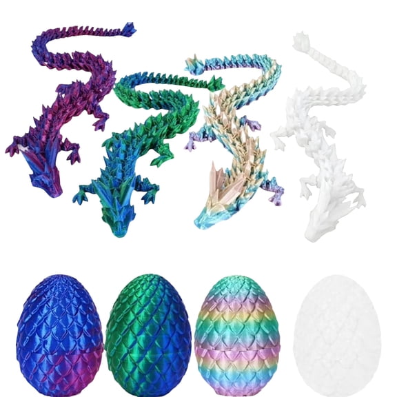 3D Printed Dragon Eggs with Mini Articulated Crystal Dragons Inside - Multicolor Fantasy Decor, Collectible Figurines for Kids & Adults - Perfect Christmas Ornament & Easter Basket Gift (4PCS)