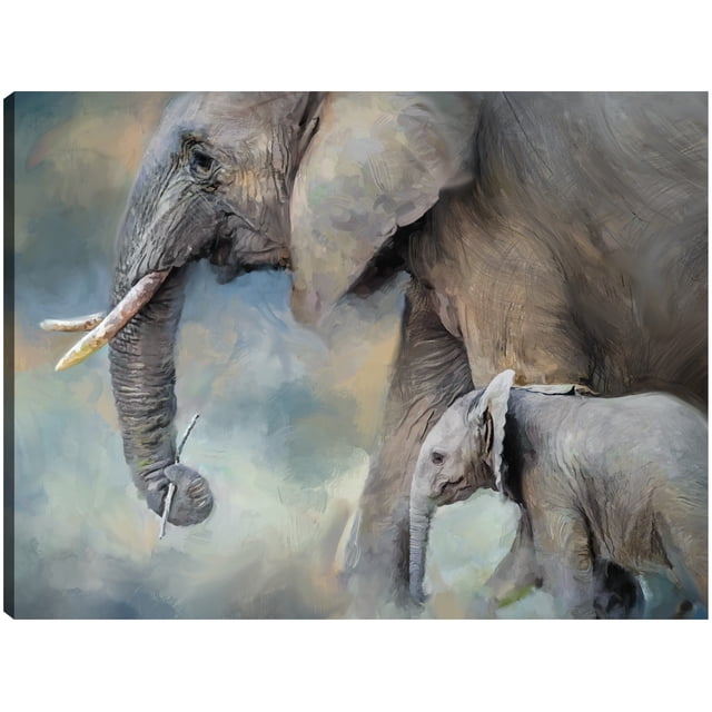 Cuadro Decorativo - Familia de elefantes Jr Impresión en canvas, estrechado