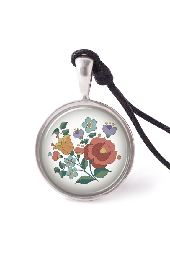 's Hungarian Traditional Flowers 1 Necklace Pendants Pewter Silver