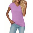 thumbnail image 6 of KLHDSF Womens Summer Tops Soft V Neck Short Sleeve Tee Summer Casual Stretchy Daily Basic Top Purple L, 6 of 6