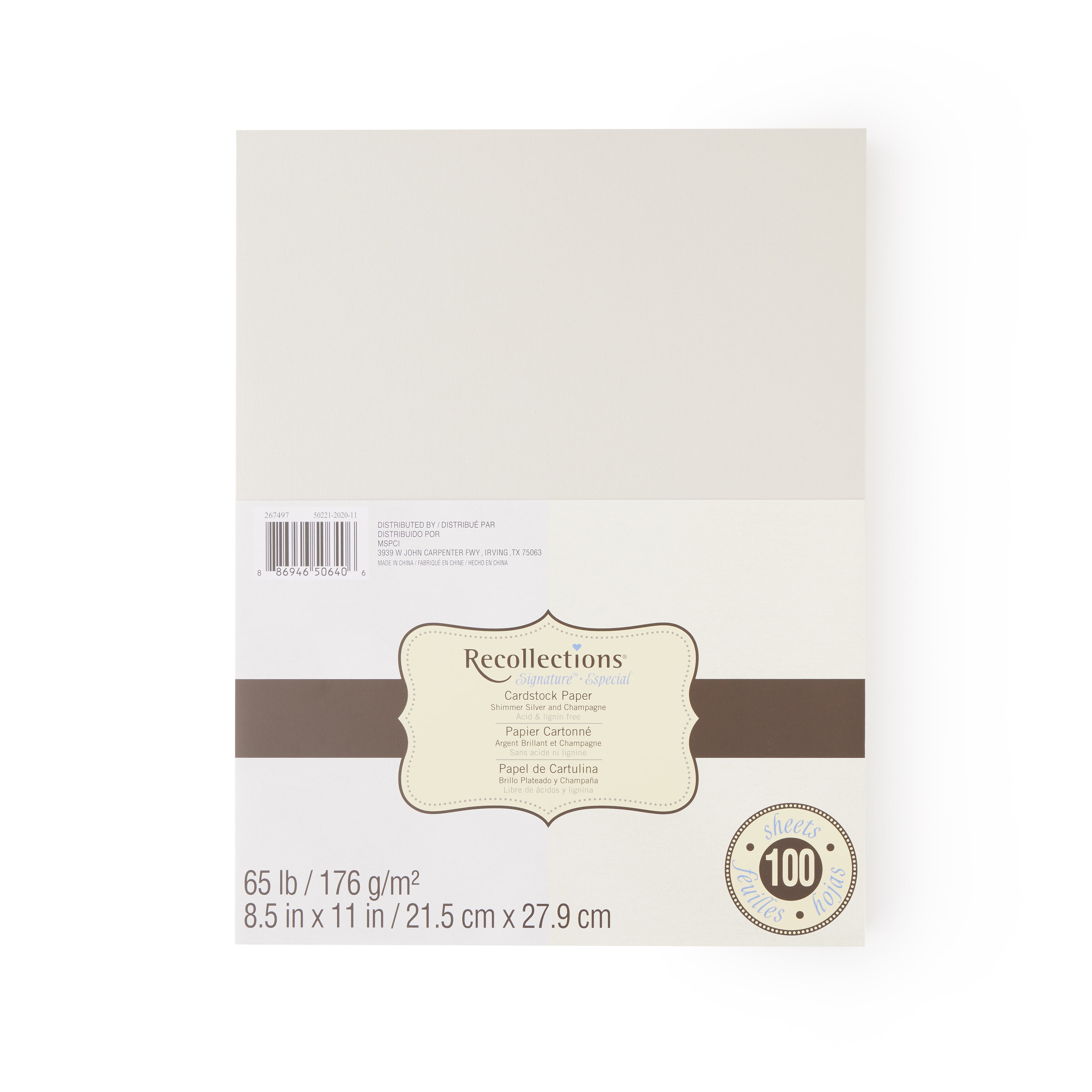 100 Sheets Shimmer Silver & Champagne 8.5” x 11” Cardstock Paper by Recollections - Acid and Lignin Free Paper for Scrapbooks - Arts & Crafts - 1 Pack