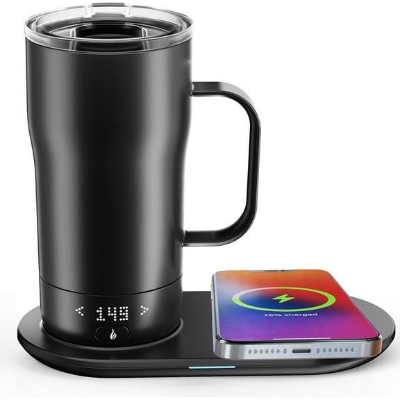 Self Heating Coffee Mug 18 Oz Temperature Control Heated Coffee Mug App Controlled Warmer Mug 5-10 Hour  Display Keep Coffee Hot  Day    Base Dull Black