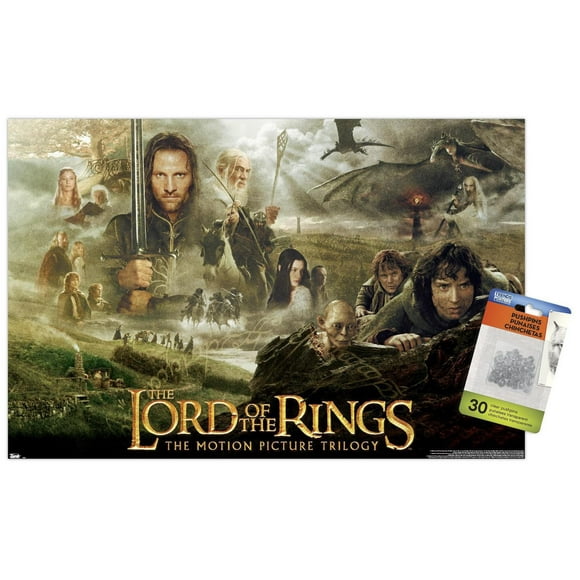 The Lord of the Rings: The Motion Picture Trilogy Wall Poster with Push Pins, 14.725" x 22.375"