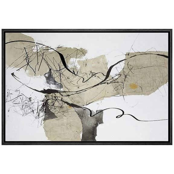 wall26 Framed Canvas Print Wall Art Grunge Tan Black Paint Stroke Collage Abstract Shapes Illustrations Modern Art Decorative Bohemian Multicolor for Living Room, Bedroom, Office - 24"x36"
