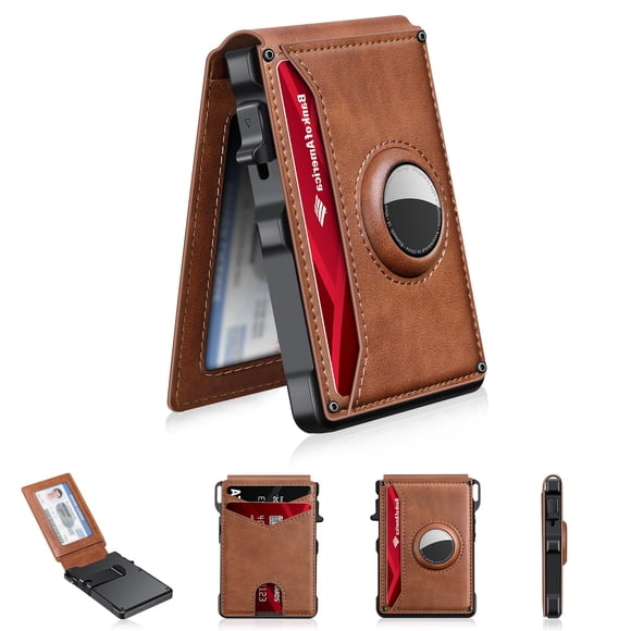 Billetera KIKVES con AirTag, bloqueo RFID, marrón, estuche pop-up