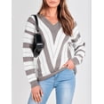 thumbnail image 3 of Suéter PRETTYGARDEN 2025 para Mujer con Cuello en V a Rayas Gris Talla M, 3 of 7