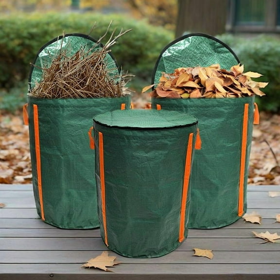 Reusable Garden Bag with Lid 32 Gallon, Heavy Duty Yard Waste Bags with Zippered Top and Carry Handles, Large 120L Leaf Collection Bag for Debris Grass Clippings Weeds, Outdoor Storage and Transport