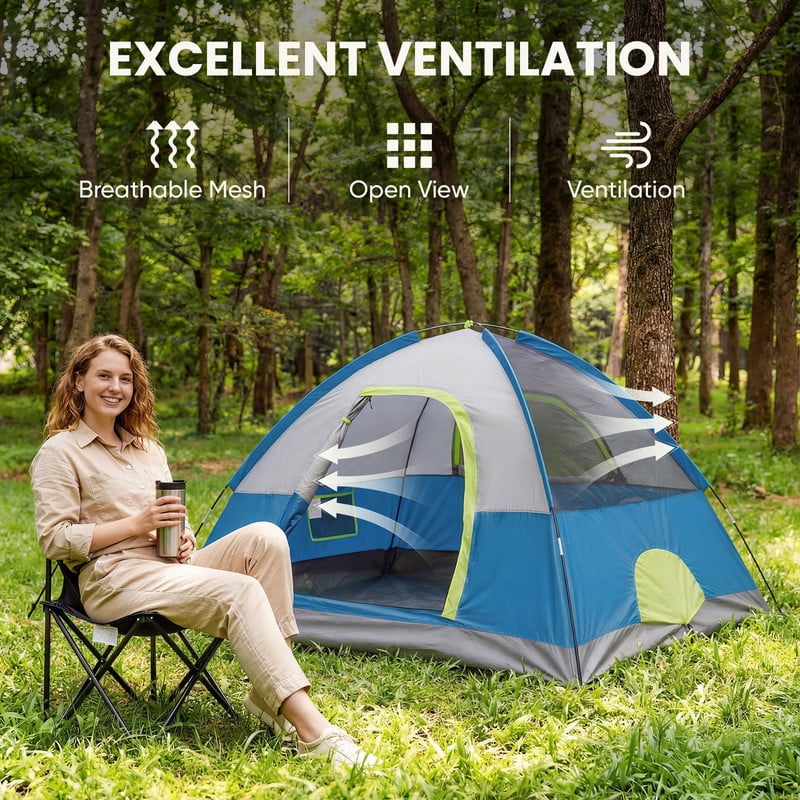 Gianna 2 Person Waterproof Camping Tent with Rainfly, Easy Setup Dome Tent with Mesh Windows & Skylights, Lightweight Portable Tent for Outdoor Camping, Festivals & Backyard, Blue