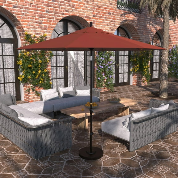 California Umbrella 9' Sunset Series Patio Umbrella With Bronze Aluminum Pole Aluminum Ribs Auto Tilt Crank Lift With Pacifica Red Fabric