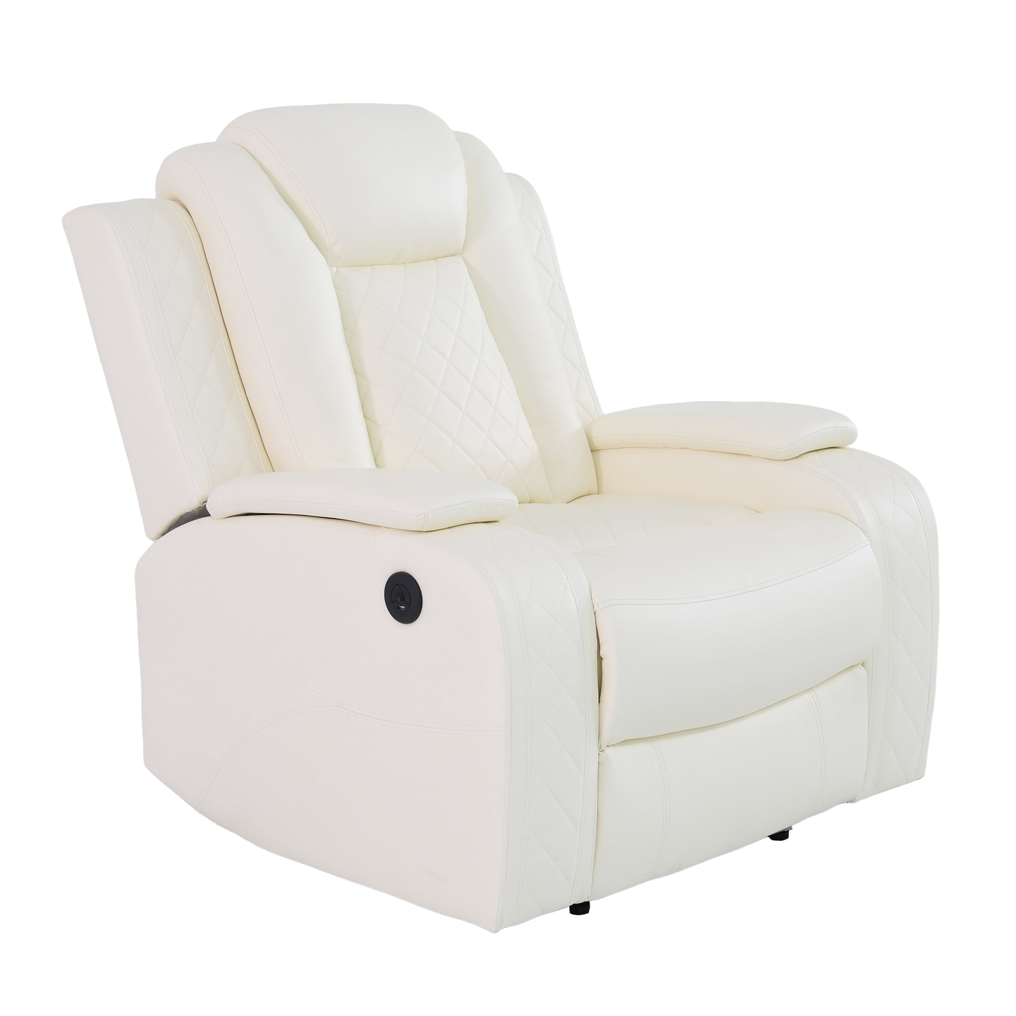 Aukfa Power Recliner Sofa Chair W/ Storage and USB for Living Room,Leather, White