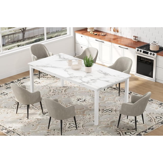 QinaQin Industrial Style Dining Table, 70.9-Inch/71-Inch Rectangular Wooden Table, Seats 4-6 People, Metal Frame, Rounded Corners, for Dining Room, Kitchen, Restaurant (Chairs Not Included)