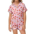 thumbnail image 2 of LIUJUNSHOP Girls Two Piece Pajama Set Short Sleeve Fruit Print Loungewear Comfortable Soft Sleepwear Outfit for Kids Home Everyday Wear Pink 10-11 Years, 2 of 4