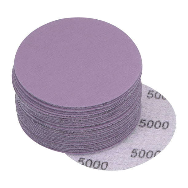 Paquete de 30 Discos de Lijado Morados de 3 Pulgadas 5000 Granos con Gancho y Bucle, Papel de Lija de Óxido de Aluminio Profesional