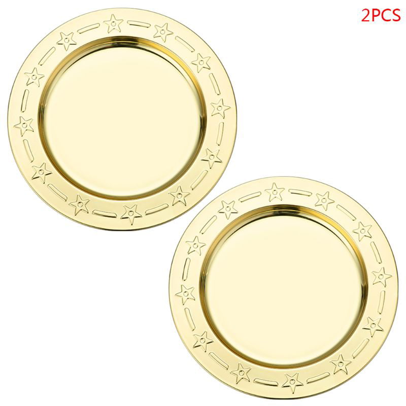 Details about   2 Pcs Elegant Stainless Steel Dinner Dish Plate Salad Fruit Food Container Tray 
