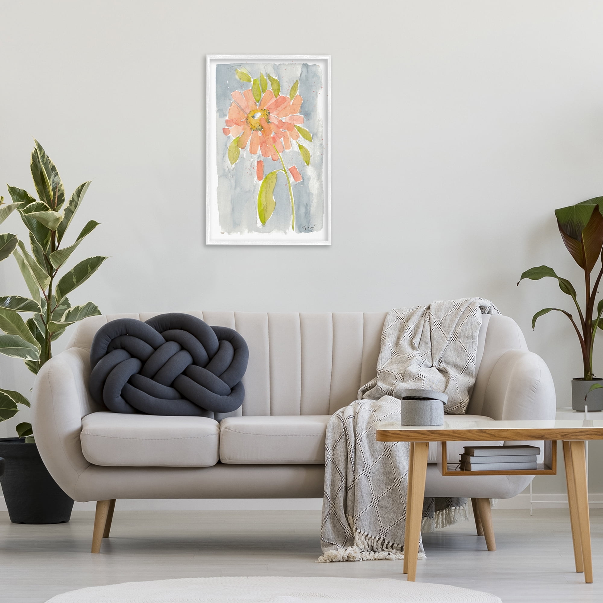Stupell Industries Abstract Peach Dahlia Botanical & Floral Painting White Framed Art Print Wall Art, 20 x 30