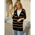 thumbnail image 6 of Womens Striped Cardigan Sweaters Long Sleeve V Neck Open Front Button Down Knit Cardigan Black M, 6 of 8