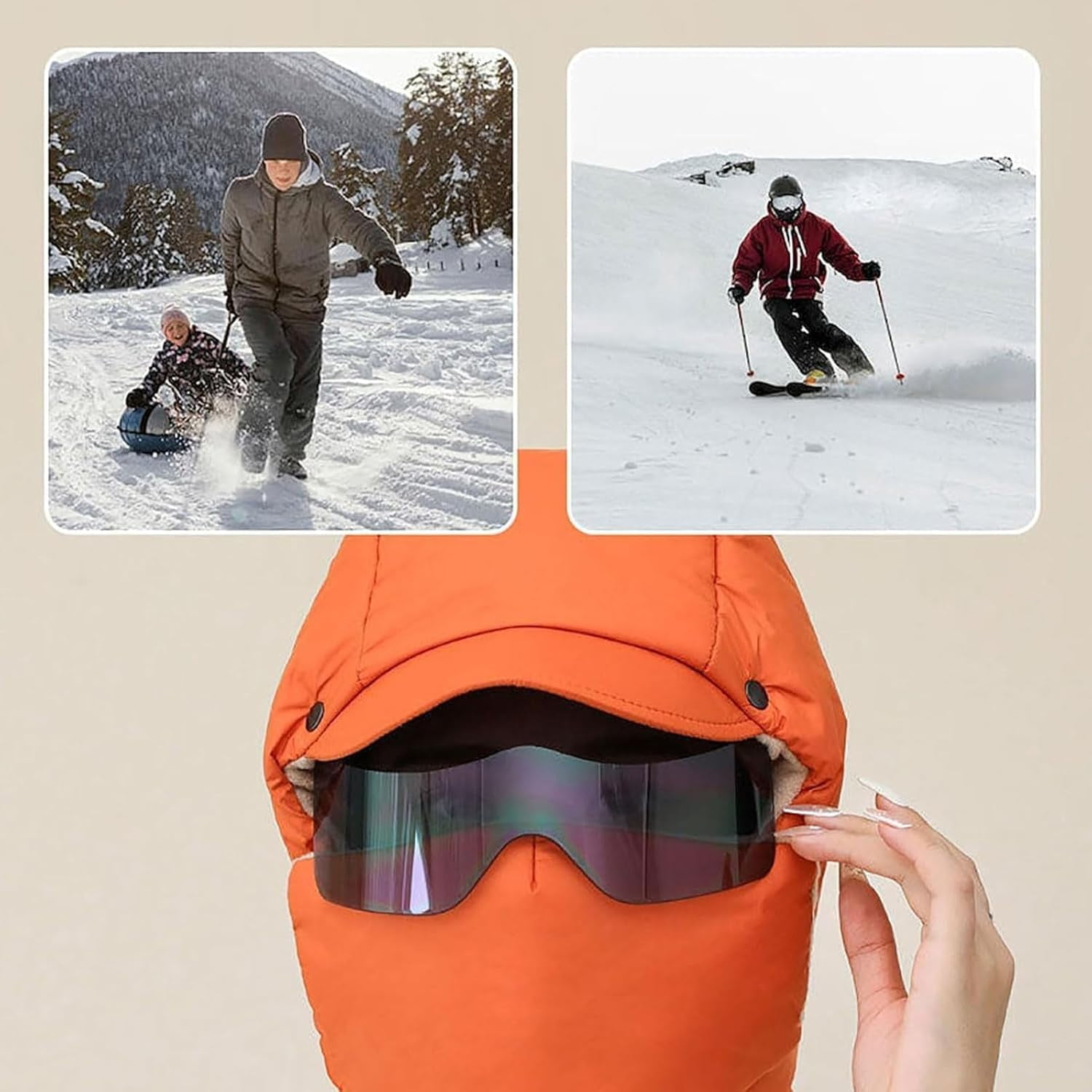 Windproof Full Cover Outdoor Riding Mask with Glasses, Winter Windproof Thermal Ski Mask, Unisex