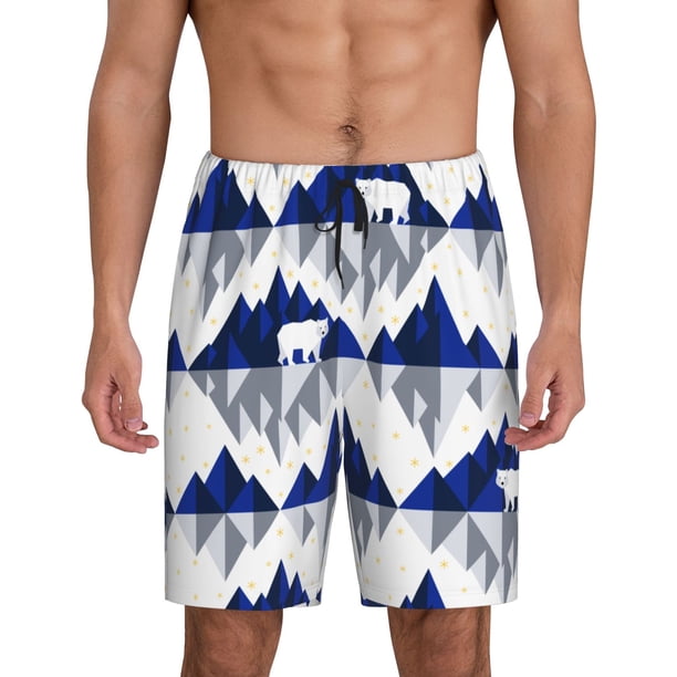 Balery Cartoon Iceberg Polar Bear Pantalones cortos de pijama de punto de algodón para hombre con cinturilla y bolsillos-Medium