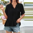 thumbnail image 6 of Summer Blouses Fashion Sawvnm Women V-Neck Sleeve Button-Front Ruffled Hem Solid Loose Casual Blouse Gifts for Women Black S, 6 of 7