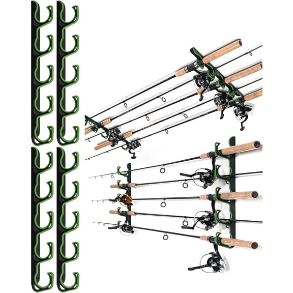 Fishing Rod Rack Wall/Ceiling Mount, 5-Rod Holder for Garage, ABS & TPR, Easy Install