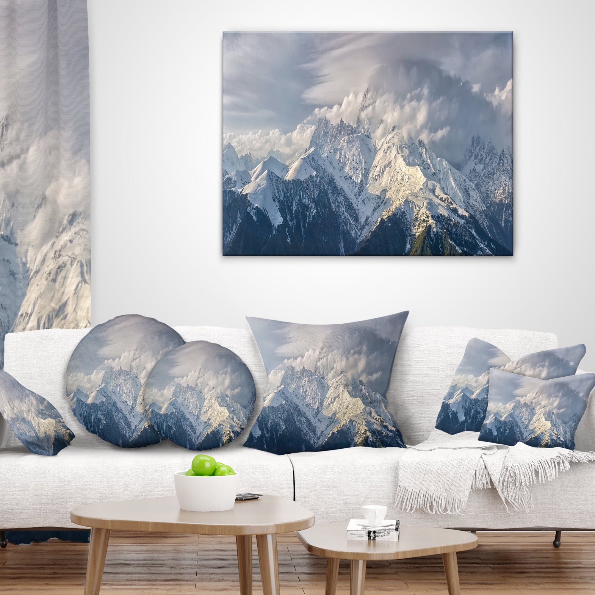 Designart Ushba Peak in Clouds - Landscape Photography Throw Pillow - 16x16