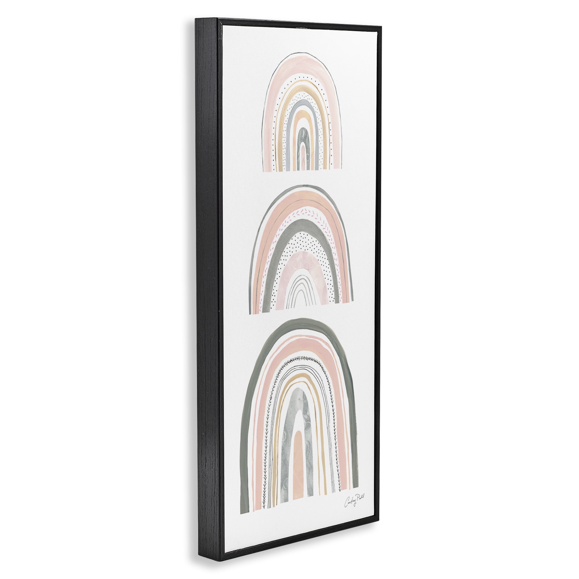 Stupell Industries Playful Grey and Pink Rainbows Landscape Painting Black Framed Art Print Wall Art, 13 x 30