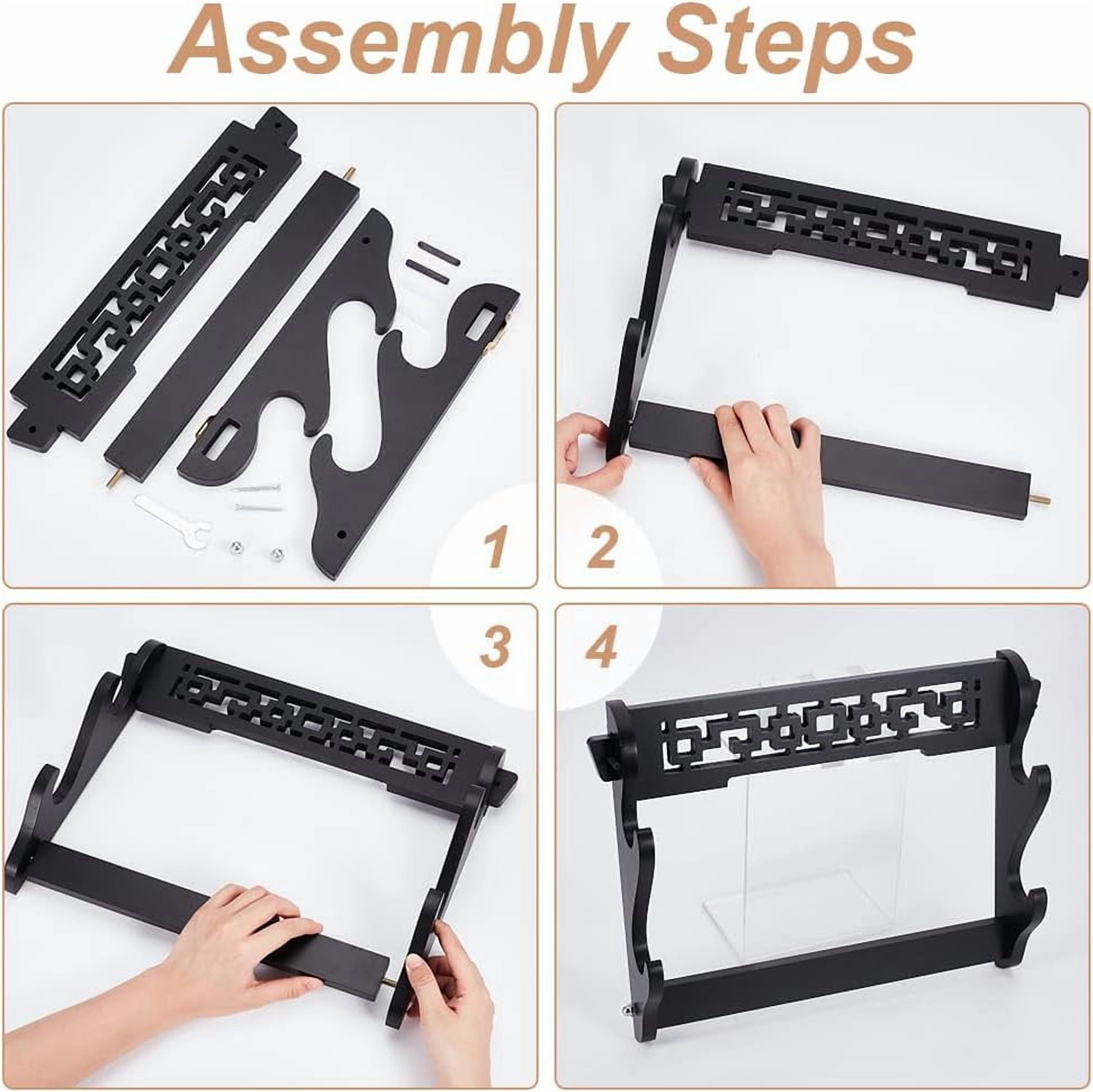 Stand 2-Tier Holder Hollow Pattern Rack Katana Stand Samurai Stand Holder Classic Katana Stand Holder Padded Wall Mount for Display Storage-3x15x11 Inch Black