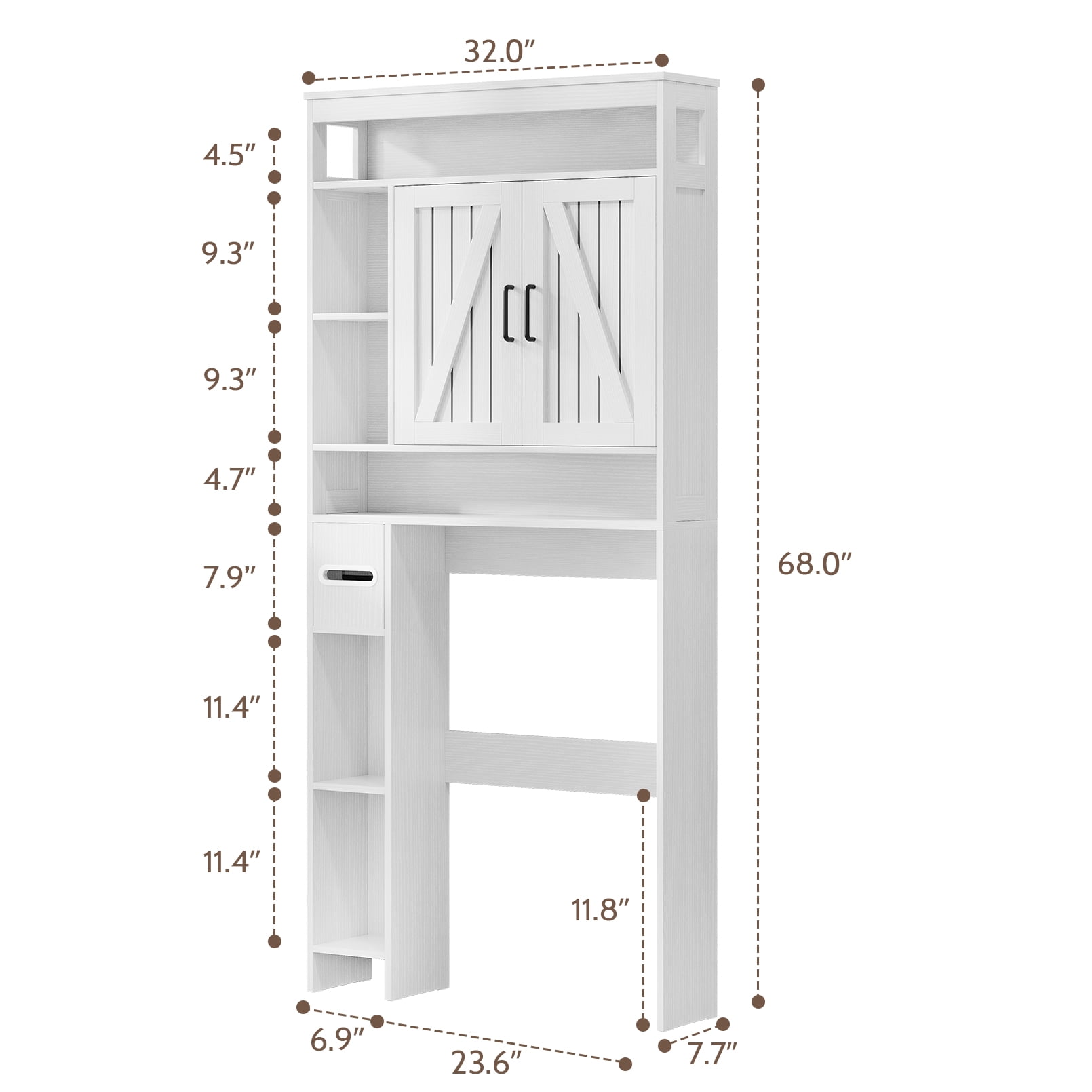 Vividwood Over-the-Toilet Cabinet with Soft Close Doors, White
