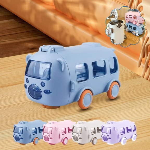 Water Bottle Bus Shape with Straw and Adjustable Strap | 500ml Break-Resistant Kids water cup for Boys and Girls | Detachable Soft Food Grade Silicone Nozzle | School, Sports, Travel Use