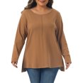 thumbnail image 2 of DARING DIVA Women's Plus Crew Neck High Low Hem Blouse 3X Brown, 2 of 6