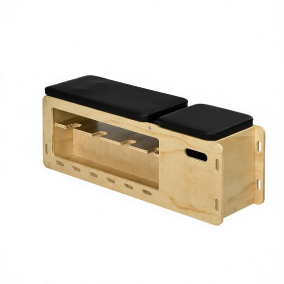 Home Gym Wooden Workout Bench, Adjustable Incline Weight Bench with Dumbbell Rack and Built-in Resistance Bands