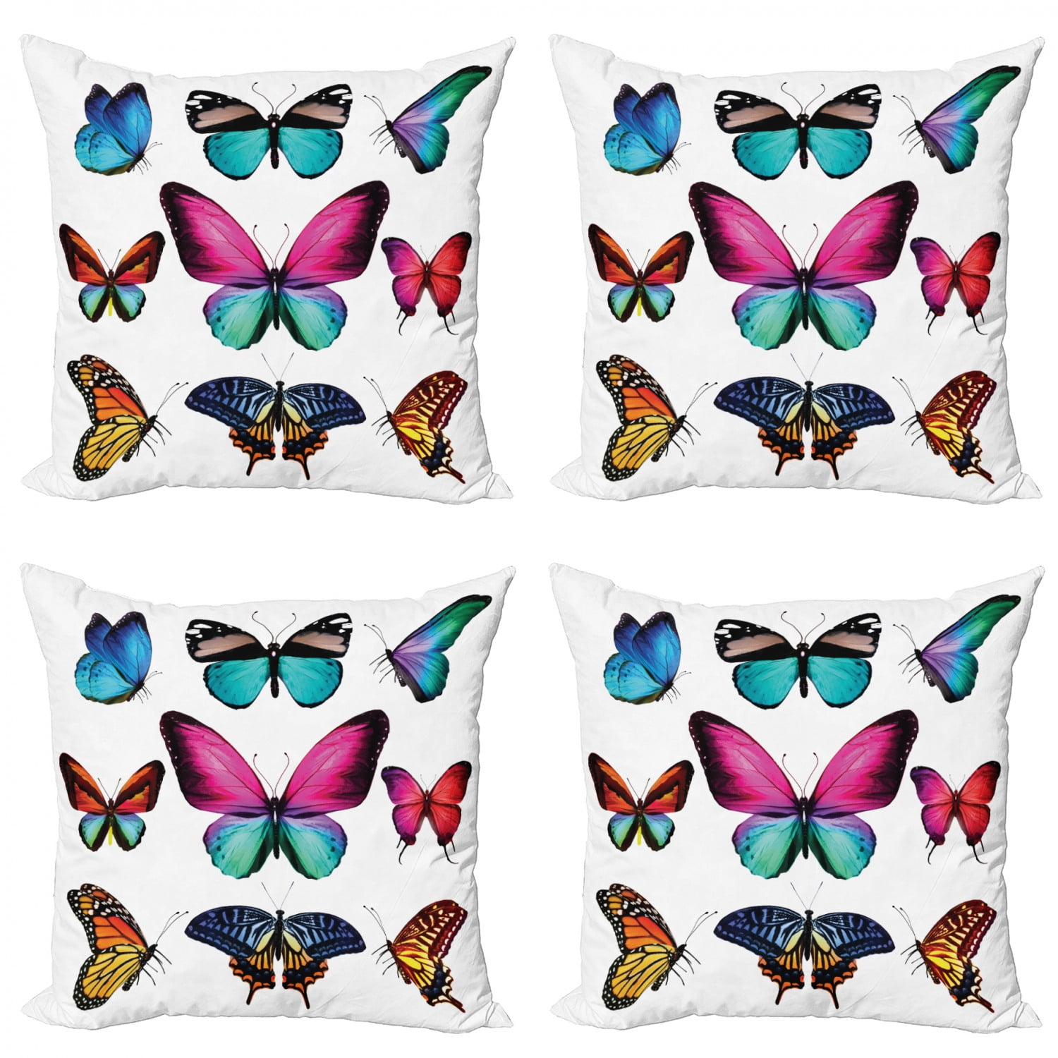 Butterfly Throw Pillow Cushion Case Pack of 4, Vibrant Butterflies