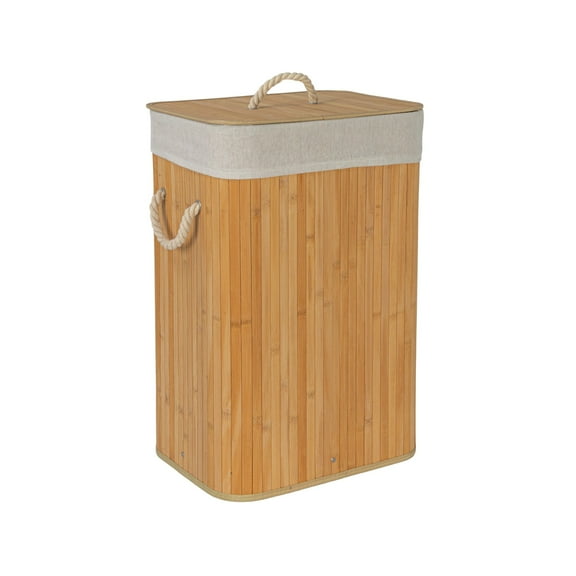 Household Essentials Bamboo Laundry Hamper with Rope Handles, Lid and Removable Machine Washable Laundry Bag, 19-Gallons, Natural