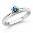 thumbnail image 2 of Gem Stone King 925 Silver and 10K Yellow Gold Ring Persian Blue Moissanite Solitaire Engagement Ring for Women (0.23 Cttw, Gemstone, Round 4MM, Size 8), 2 of 4