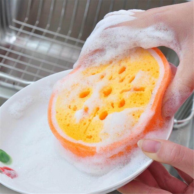 Dalazy Cartoon Fruit Children Bath Cleaning Sponge Dishwashing Sponge Orange