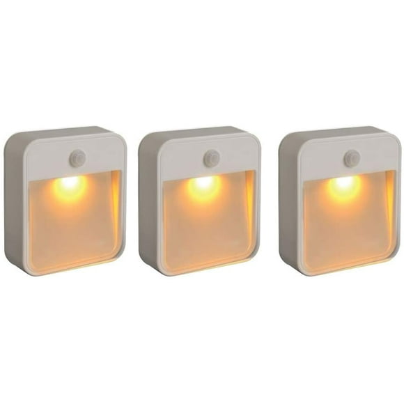 FYBTO MB720A Sleep Friendly Battery-Powered Motion-Sensing LED Stick-Anywhere Nightlight with Amber Color Light (3-Pack), White