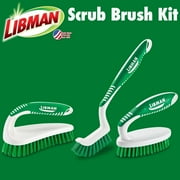 Libman Scrub Brush Kit Three Different Durable Brushes for Grout, Tile, Bathroom, Kitchen. Easy to Handle, Strong Fibers for Tough Messes Family Made in the USA, Unisex Lot 2406
