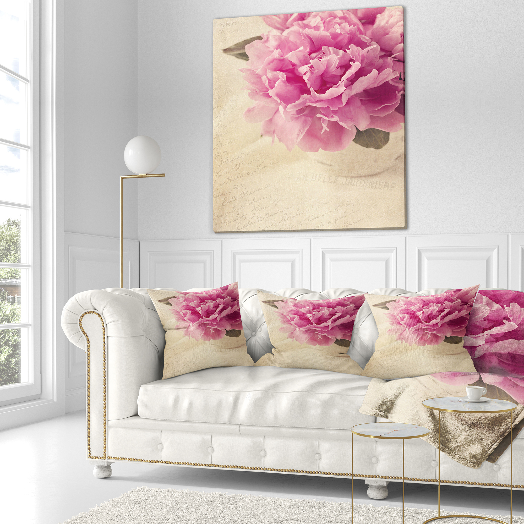 Designart Peony Flowers in Vase on Table - Floral Throw Pillow - 18x18