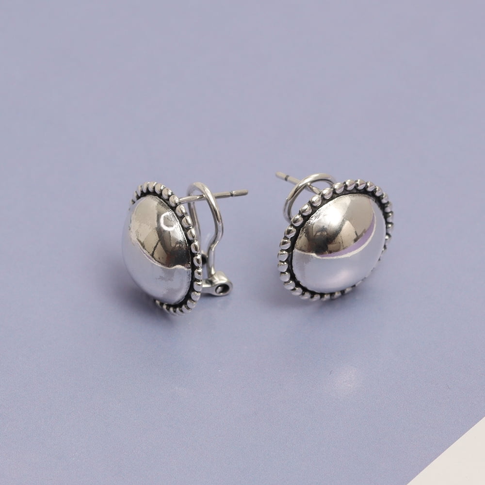 LeCalla 925 Sterling Silver Round Antique Dome Omega Back Stud Earrings Jewelry Gifts for Women and Teen 15MM