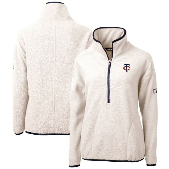 Women's Cutter & Buck White Minnesota Twins Cascade Eco Sherpa Half-Zip Pullover Jacket
