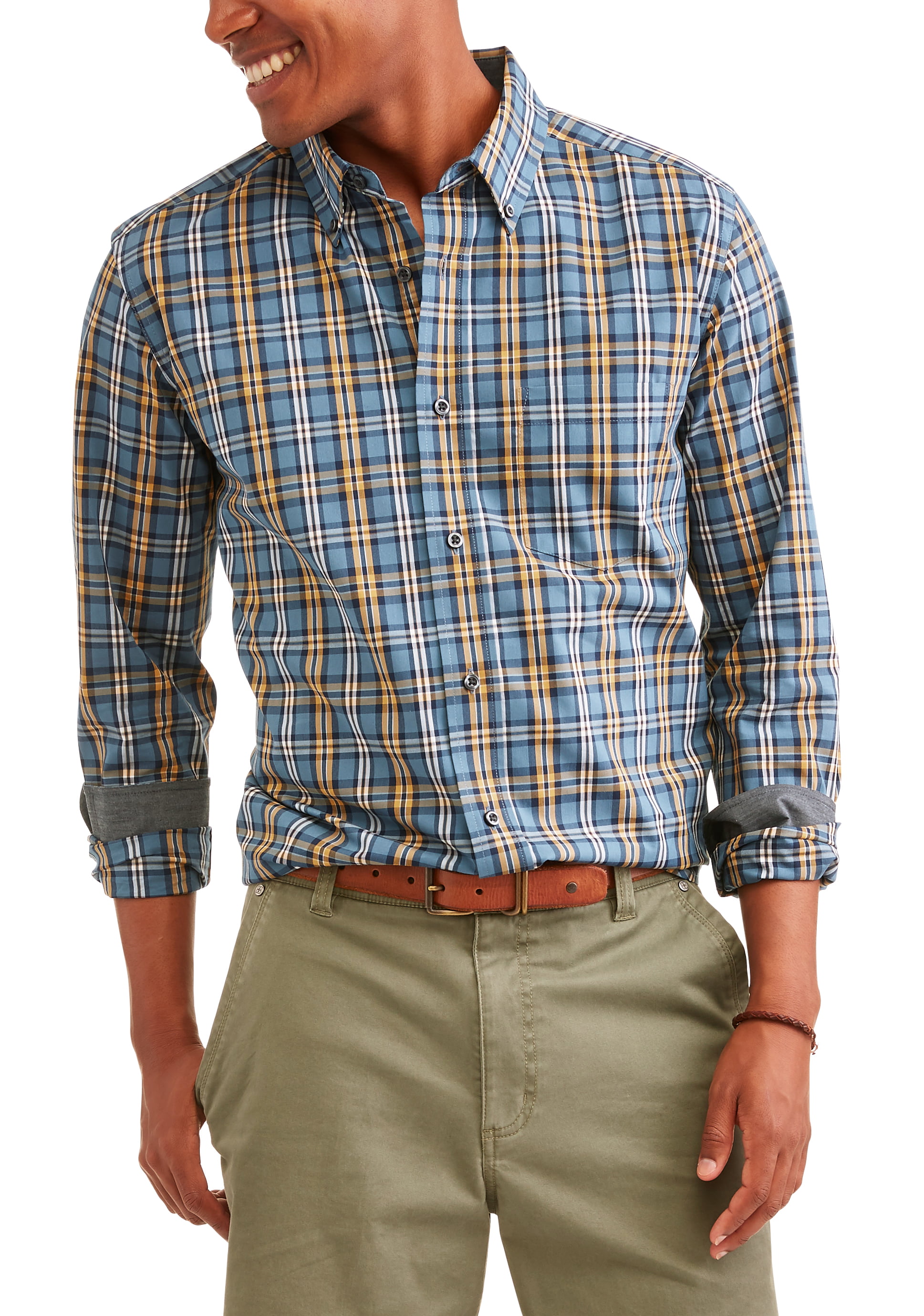 George Men's Long Sleeve Stretch Poplin Shirt, Up to Size 5XL 