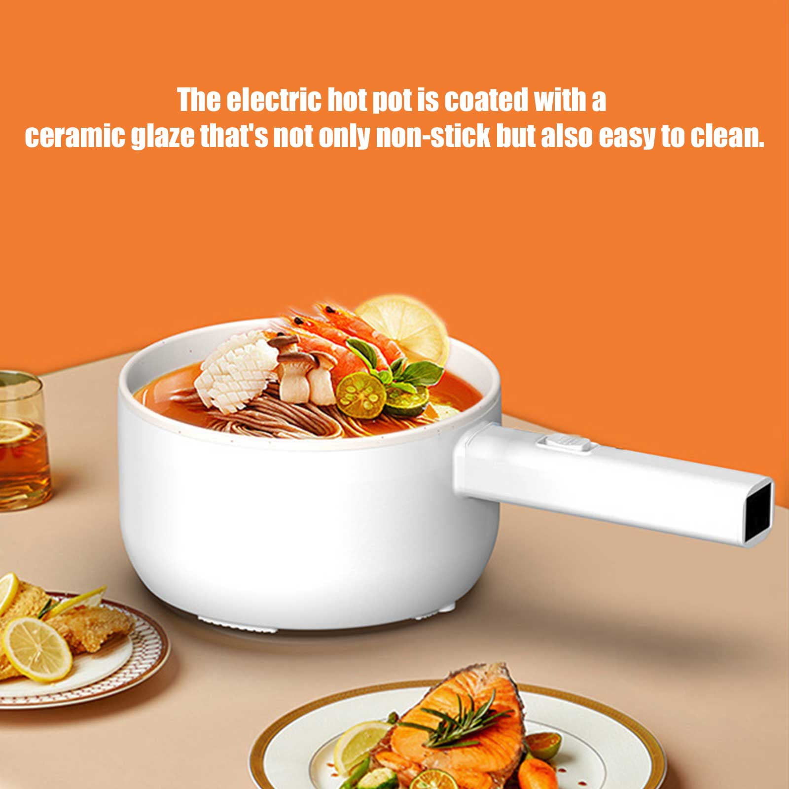 Electric Hot Pot with Steamer, 2L Ceramic Glaze Non-stick Mini Electric Pot, Portable Electric Hot Pot for for Steak, Egg, Fried Rice, Ramen, Oatmeal, Soup with Dual Power Control,White