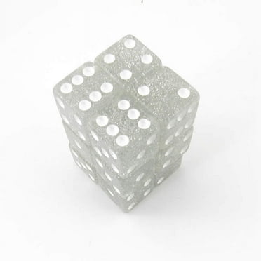 Clear Gliter Dice with White Pips D6 16mm (5/8in) Pack of 12 Koplow Games